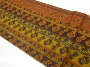 縞に鳥・蝶・花模様織出し全通袋帯